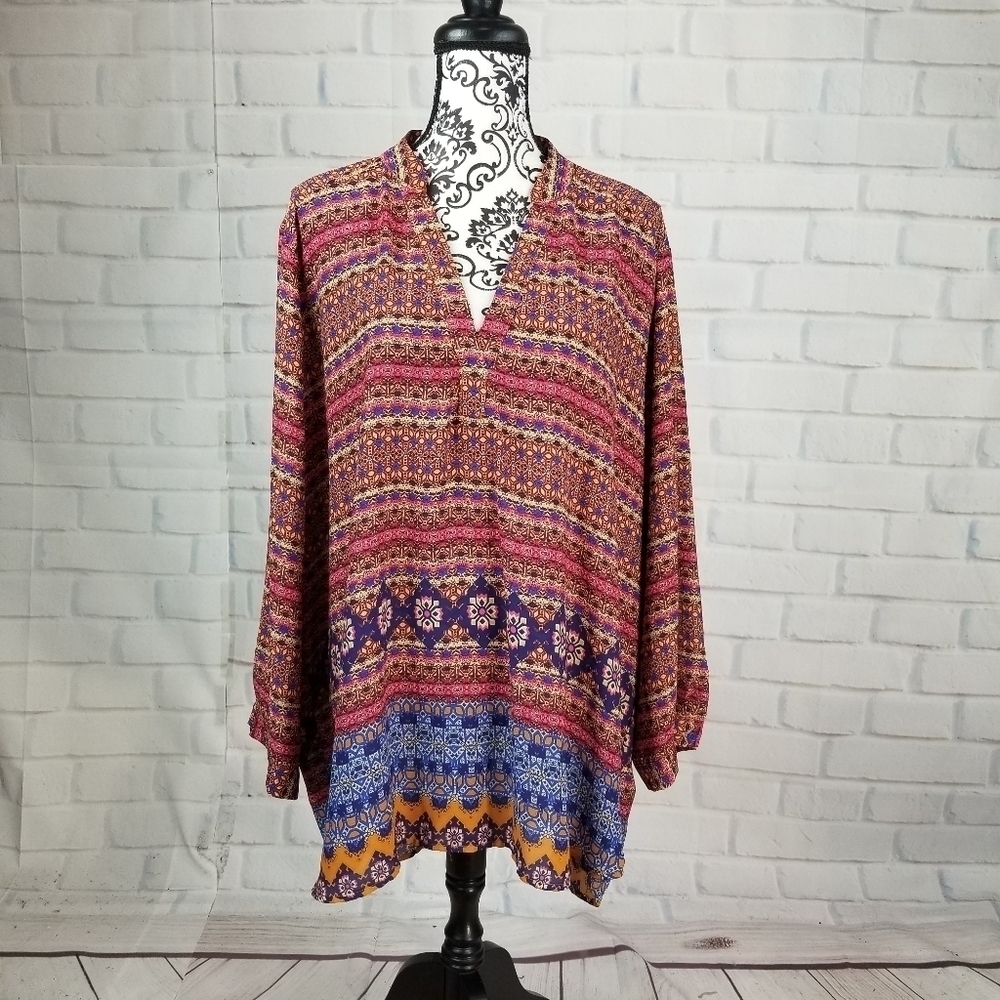 Tacera size 3x long sleeve semi sheer popover top